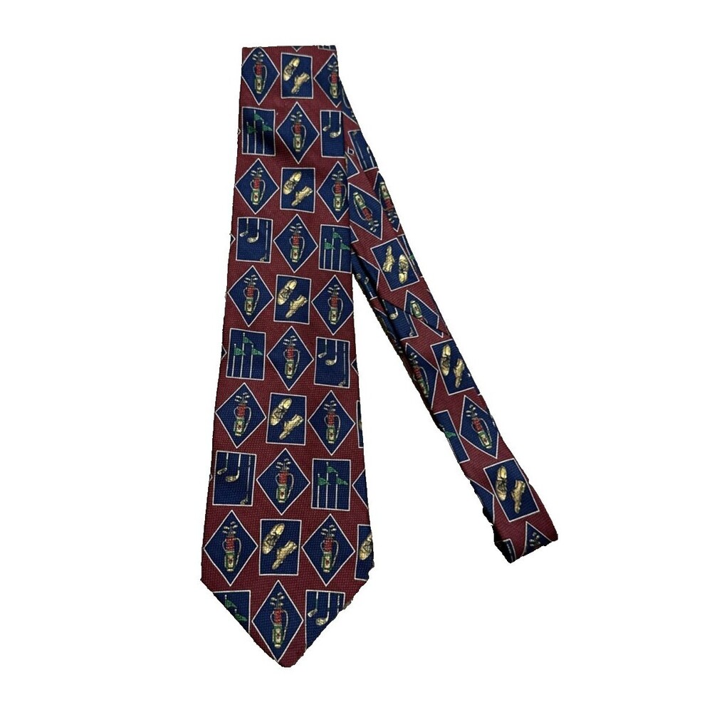 Italy Silk Neck Tie Golf Themed preppy Tommy Hilfiger minimalist old money